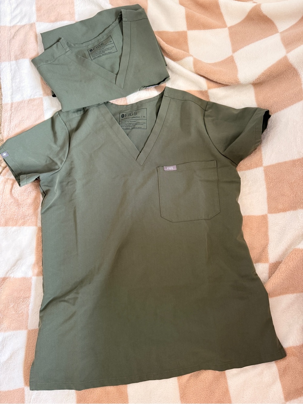 Figs Olive Green V-Neck Scrub Top with Chest Pocket